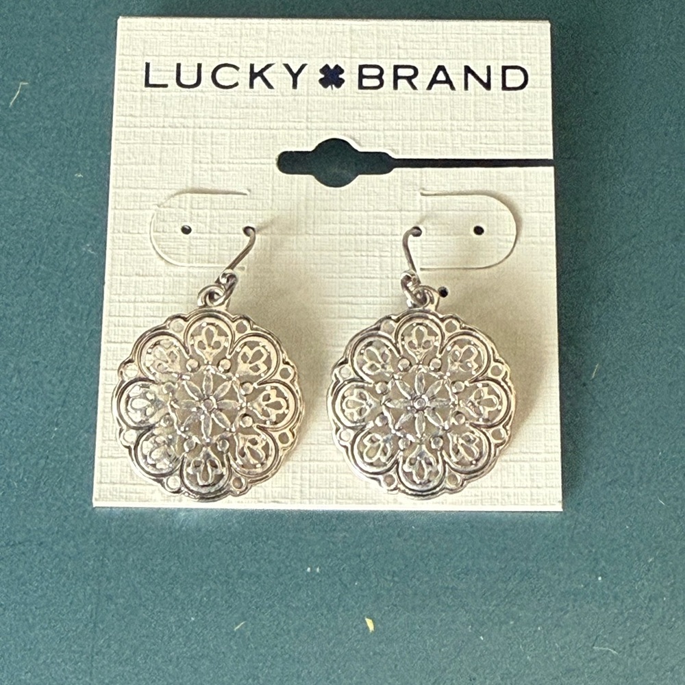 Lucky Brand Silver Tone Earrings filagree boho flower